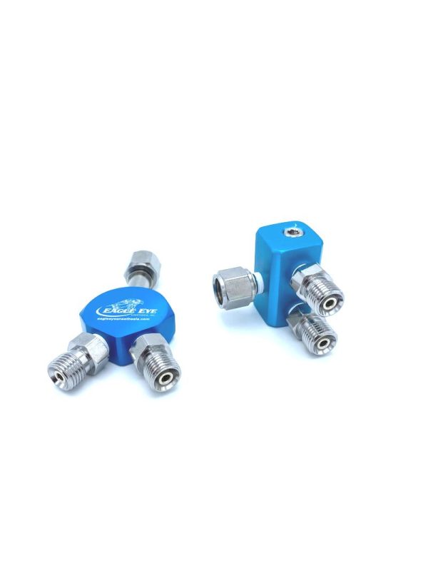 Oxygen Manifold with 2 Male Diss w/ Demand Check Valve Outlets & one Female Diss for inlet